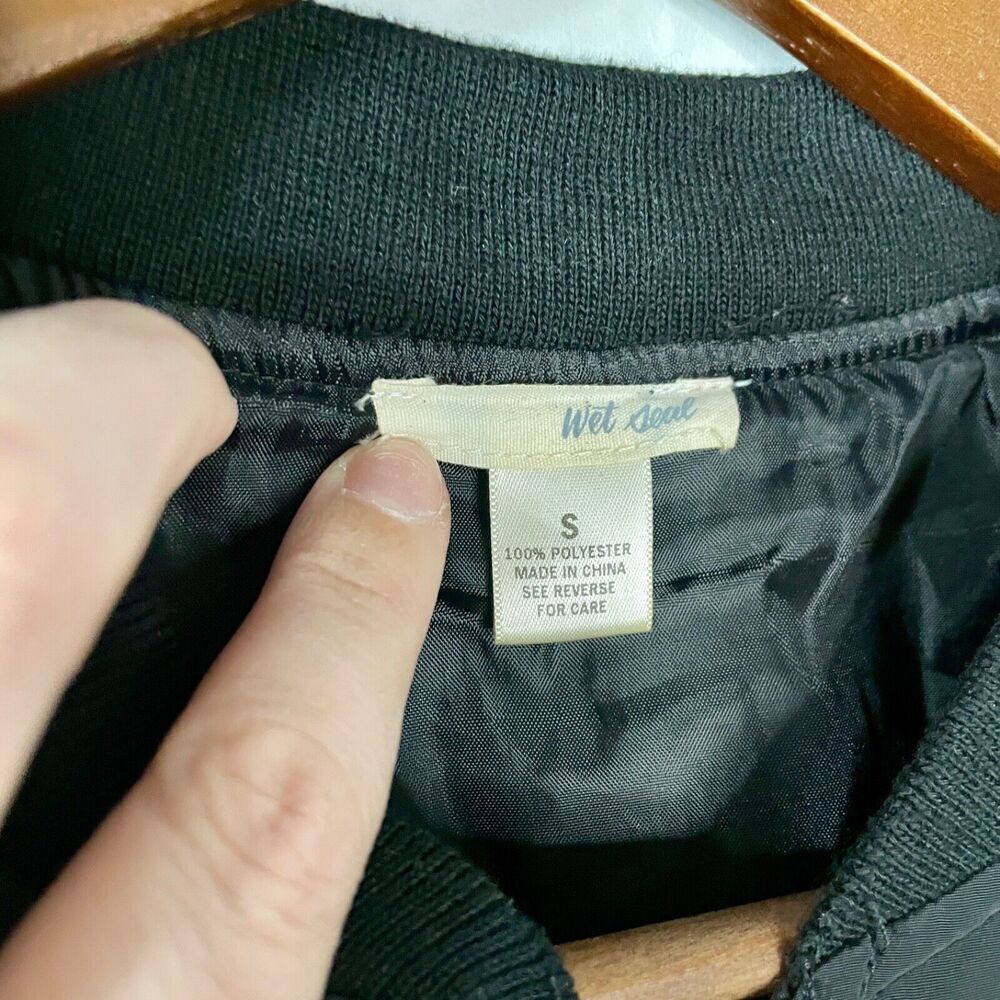 Vintage Wet Seal Size Small Bomber Jacket - Black 90s y2k Retro Biker Classic - Picture 7 of 9